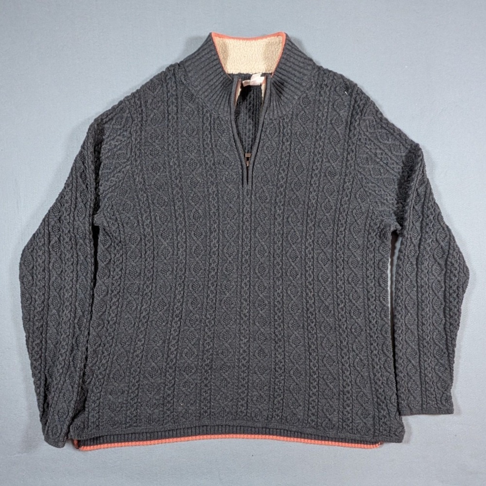 Carbon 2 Cobalt Quarter Zip Sweater Mens XL Gray Cable Knit Sherpa Collar 155218
